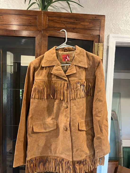 Jackets & Blazers - Vintage Genuine Leather Fringe Jacket in Tan